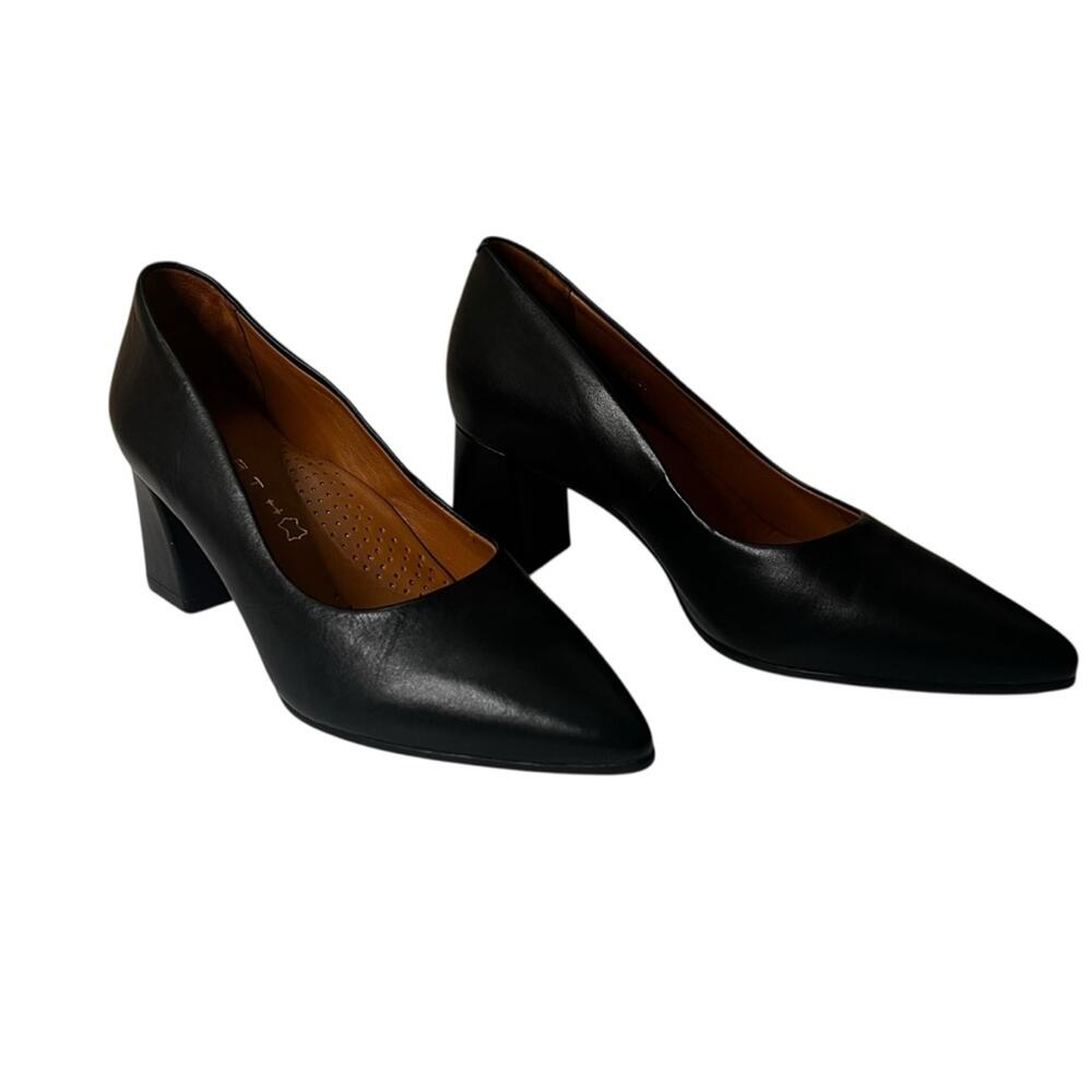 Classic Black Genuine Leather Block Heel Pumps | Unbranded | Made in Brazil 7.5